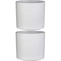Mica Decorations 2x stuks bloempot in het relief wit keramiek voor kamerplant H21.5 x D23 cm - Plantenpotten