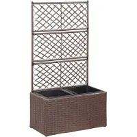 vidaXL Latwerkplantenbak verhoogd met potten 58x30x107 cm rattan bruin
