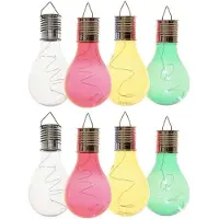Lumineo 8x Buitenlampen/tuinlampen lampbolletjes/peertjes 14 cm transparant/groen/geel/rood - Buitenverlichting