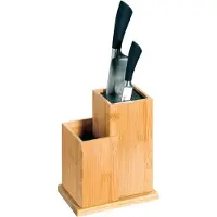 Kesper 1x Messenblokken/messenhouders 13 x 18 x 24 cm bamboehout met vak voor keukengerei - Messenblokken