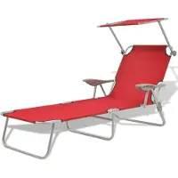 vidaXL Ligbed met luifel staal rood
