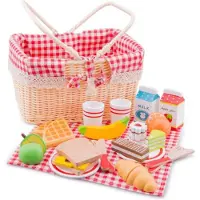 Woet Houten Picknickmand Speelset - Compleet Picknick Rollenspel met 30+ Accessoires - Brood, Fruit, Drinken, Servies & Kleedje - Educatief Keukenspeelgoed - Vanaf 3 Jaar