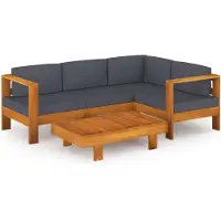 vidaXL 5-delige Loungeset met donkergrijze kussens acaciahout