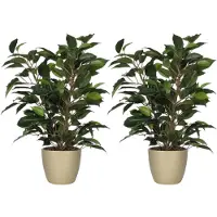 Mica Decorations 2x stuks groene ficus kunstplant 40 cm met plantenpot parelgoud D13.5 en H12.5 cm - Kunstplanten