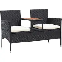 Natur24 Banc de jardin 2places et table à thé 143cm Résine tressée Noir
