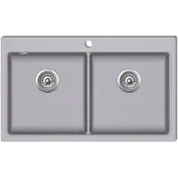 vidaXL Évier de cuisine encastrable à 2 bacs en granite blanc gris