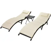 vidaXL Ligbedden Inklapbaar 2 St Met Tafel Poly Rattan Zwart