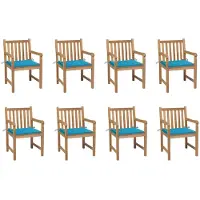 vidaXL Tuinstoelen 8 st met blauwe kussens massief teakhout