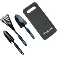 Hyundai tuingereedschap 4-delige set - bladhark / tuinschep / handschep / kniekussen
