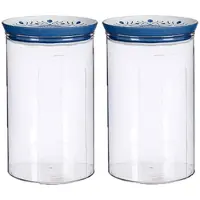 Stefanplast 2x stuks kunststof voorraadpot/bewaarpot transparant met deksel L12 x B12 x H18 cm - 2200 ML - Voorraadpot