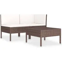 vidaXL 3-delige Loungeset met kussens poly rattan bruin