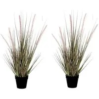Mica Decorations 2x Groene Dogtail/siergras kunstplanten 53 cm in zwarte pot - Kunstplanten