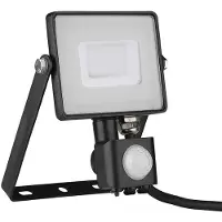 V-TAC LED-schijnwerper met bewegingssensor, model VT-30-S-B, energie-efficiëntieklasse: F, 30 Watt, 2400 lumen, 3000 Kelvin, zwart