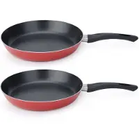 COSY&TRENDY Set Van 2x Stuks Aluminium Koekenpan/hapjespan Rood Met Anti-aanbak Laag 28 Cm - Koekenpannen