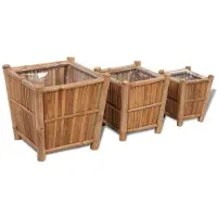 vidaXL 3 st Plantenbakken verhoogd bamboe met nylon voering