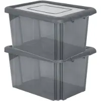 Eda 2x stuks kunststof opbergboxen/opbergdozen grijs transparant L58 x B44 x H31 cm - Opbergbox