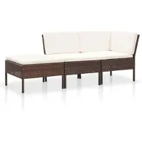 vidaXL 3-delige Loungeset met kussens poly rattan bruin