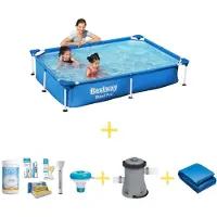 Bestway Zwembad - Steel Pro - 221 x 150 x 43 cm - Inclusief WAYS Onderhoudspakket, Filterpomp & Grondzeil