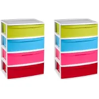 Forte Plastics 2x stuks witte/multi kleuren ladekast/organiser 40 x 56 x 80 cm - Opbergbox