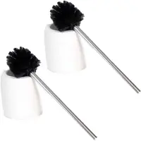 Gerimport 2x stuks wc/toiletborstels met houders zwart/wit 39 cm keramiek - Toiletborstels