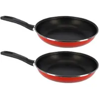 Blokker Set Van 2x Stuks Aluminium Koekenpan/hapjespan Merida Rood Met Anti-aanbak Laag 30 Cm - Koekenpannen