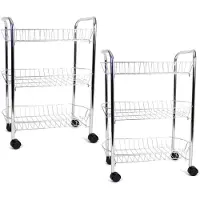 Blokker Set Van 2x Stuks Verchroomde Keuken Trolleys Met Manden 50 X 26 X 63 Cm - Opberg Trolley