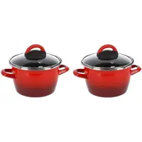 Blokker Set Van 2x Stuks Rvs Rode Kookpan/pan Met Glazen Deksel 16 Cm 3 Liter - Kookpannen