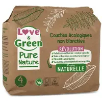 Love & Green Liefde En Groen Pure Nature Ongebleekte Hypoallergene Luiers - Gecertificeerd Ecolabel T4 X 38 (7 Tot 14 Kilo)