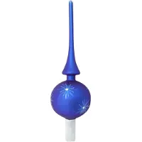 Merkloos Krebs Kerst piek - blauw - 28 cm - glas - gedecoreerd - kerstboompiek - kerstboompieken
