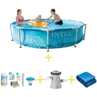 Intex Zwembad - Metal Frame - Strandzijde - 305 x 76 cm - Inclusief WAYS Onderhoudspakket, Filterpomp & Grondzeil