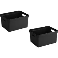 Sunware 2x stuks kunststof opbergbakken/opbergmanden zwart 32 liter - Opbergbox