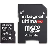 Integral UltimaPro - Carte mémoire flash (adaptateur microSDXC vers SD inclus(e)) - 256 Go - A1 / Video Class V30 / UHS Class 3 / Class10 - microSDXC UHS-I - noir