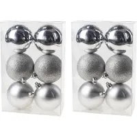 Cosy & Trendy 12x Zilveren kerstballen 8 cm kunststof mat/glans/glitter - Kerstbal