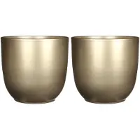 Mica Decorations Set van 2x stuks bloempotten goud keramiek voor kamerplant H20 x D22.5 cm - Plantenpotten