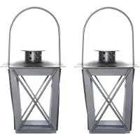 Fancy flames Set van 2x stuks zilveren tuin lantaarn/windlicht van ijzer 12 x 12 x 16 cm - Lantaarns