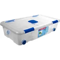 Hega hogar 1x Opbergboxen/opbergdozen met deksel en wieltjes 30 liter kunststof transparant/blauw - Opbergbox
