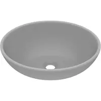 vidaXL Wastafel ovaal 40x33 cm keramiek mat lichtgrijs