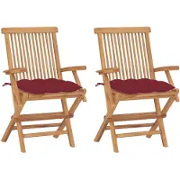 vidaXL Tuinstoelen 2 st met wijnrode kussens massief teakhout