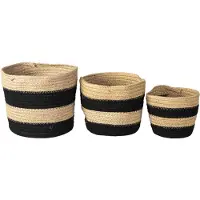 Clayre & Eef Opbergmand Set van 3 Ø 22 Ø 19 Ø 16 cm Zwart Touw Rond Mand Zwart Mand