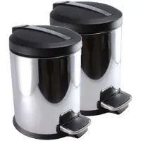 Blokker 2x Stuks Rvs Vuilnisbakken/pedaalemmers 5 Liter 27 Cm - Prullenbakken
