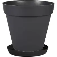 Eda Bloempot Toscane kunststof antraciet D30 x H26 cm inclusief onderschaal D23 cm - Plantenpotten