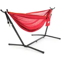 VIVERE Mesh Combo Hangmat met standaard (Kleur: scharlakenrood/oranje)