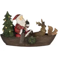 Clayre & Eef Kerstdecoratie Beeld Kerstman 22*10*13 Cm Bruin Groen Kunststof Decoratief Figuur Decoratieve Accessoires
