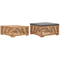 vidaXL Tuintafel en voetensteun met donkergrijs kussen teakhout