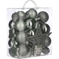 House of Seasons 39x stuks kunststof kerstballen en kerstornamenten met ster piek groen mix - Kerstbal