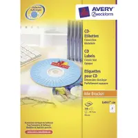 Avery-Zweckform AVERY CD/DVD etiketten L6043-100 Permanent klevend A4 Wit 100 Vellen à 2 Etiketten