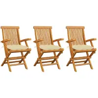 vidaXL Tuinstoelen 3 st met crèmewitte kussens massief teakhout