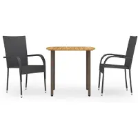 vidaXL 3-delige Tuinset poly rattan zwart