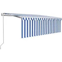 vidaXL Luifel automatisch rolgordijn LED windsensor 4x3 m blauw en wit