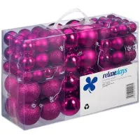 Relaxdays Kerstballen - 100x st - fuchsia roze - kunststof - Kerstbal